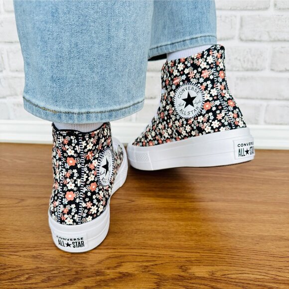 ⭐Converse Ctas Lift Platform Hi Sz 7.5 Women Shoes Flowers Sneaker Black A14264C - Picture 3 of 15